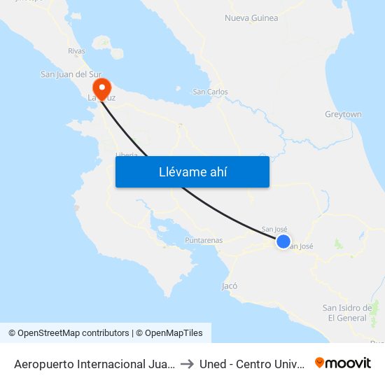 Aeropuerto Internacional Juan Santamaría, Alajuela to Uned - Centro Universitario La Cruz map