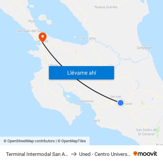 Terminal Intermodal San Antonio De Belén to Uned - Centro Universitario La Cruz map