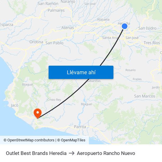 Outlet Best Brands Heredia to Aeropuerto Rancho Nuevo map