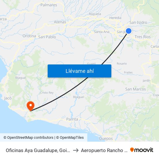 Oficinas Aya Guadalupe, Goicoechea to Aeropuerto Rancho Nuevo map