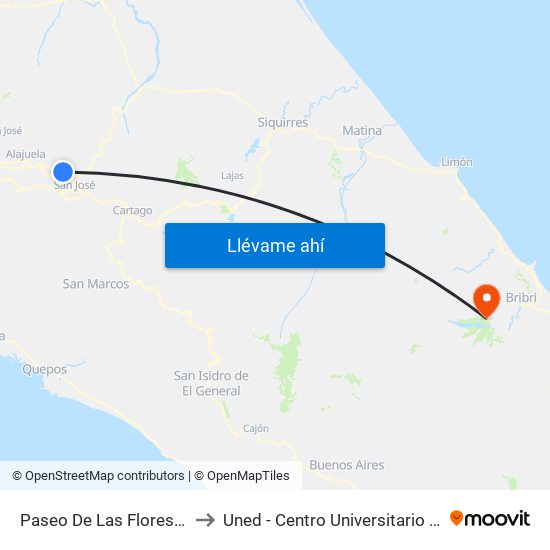 Paseo De Las Flores, Heredia to Uned - Centro Universitario Talamanca map