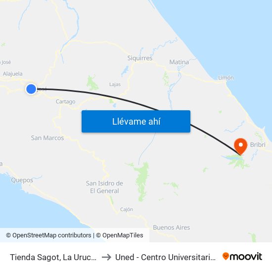 Tienda Sagot, La Uruca San José to Uned - Centro Universitario Talamanca map
