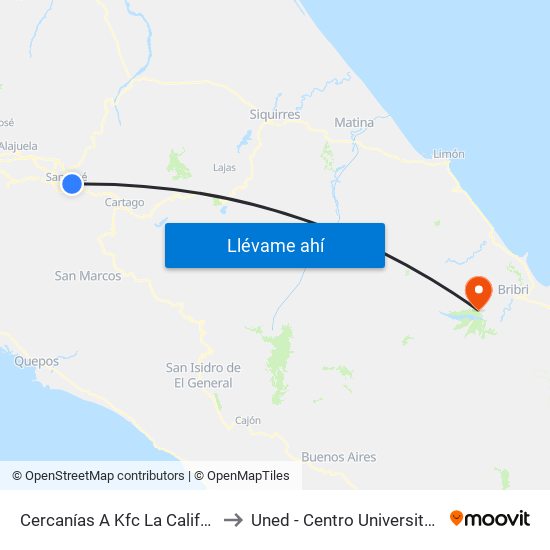 Cercanías A Kfc La California, San José to Uned - Centro Universitario Talamanca map