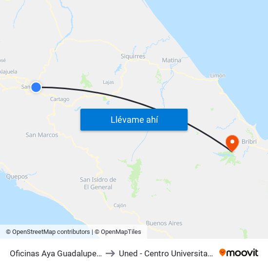 Oficinas Aya Guadalupe, Goicoechea to Uned - Centro Universitario Talamanca map