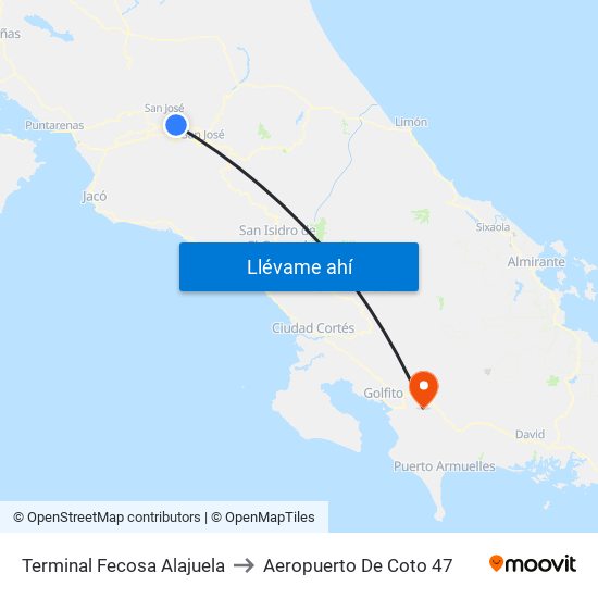 Terminal Fecosa Alajuela to Aeropuerto De Coto 47 map