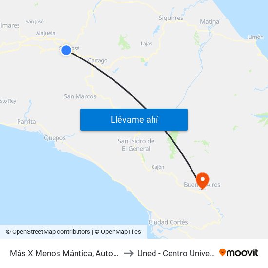 Más X Menos Mántica, Autopista General Cañas San José to Uned - Centro Universitario Buenos Aires map