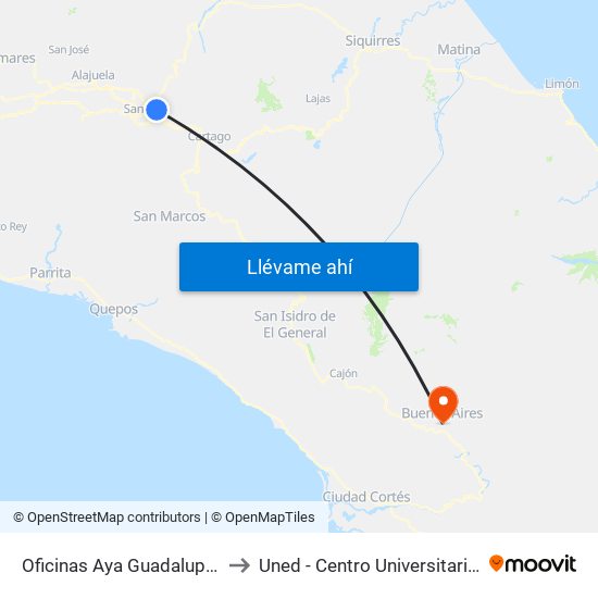 Oficinas Aya Guadalupe, Goicoechea to Uned - Centro Universitario Buenos Aires map