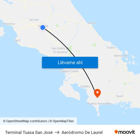 Terminal Tuasa San José to Aeródromo De Laurel map