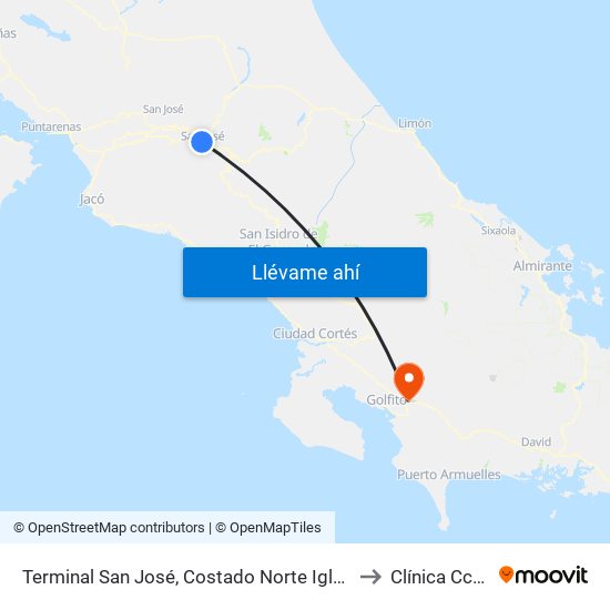 Terminal San José, Costado Norte Iglesia Nuestra Señora De La Merced to Clínica Ccss Río Claro map