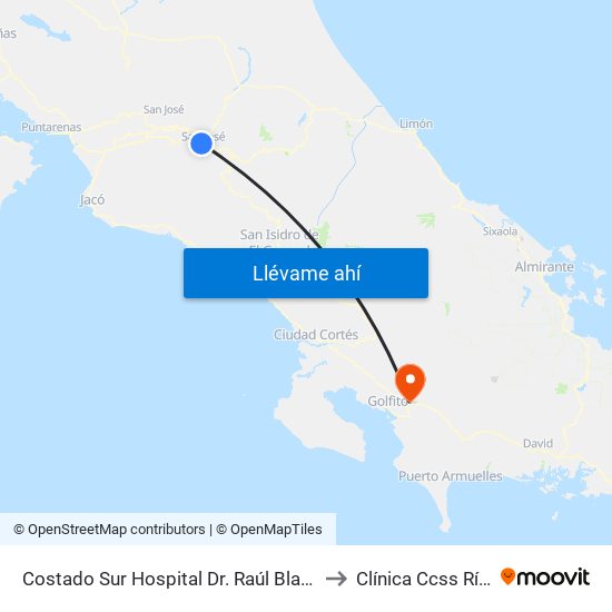 Costado Sur Hospital Dr. Raúl Blanco Cervantes to Clínica Ccss Río Claro map