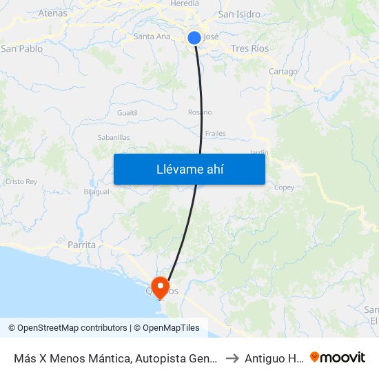 Más X Menos Mántica, Autopista General Cañas San José to Antiguo Hospital map