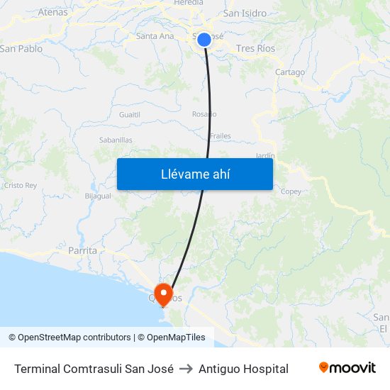 Terminal Comtrasuli San José to Antiguo Hospital map