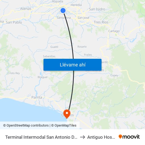 Terminal Intermodal San Antonio De Belén to Antiguo Hospital map