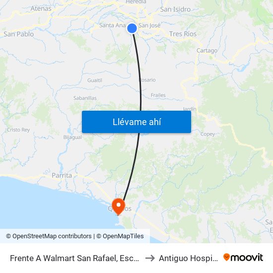 Frente A Walmart San Rafael, Escazú to Antiguo Hospital map