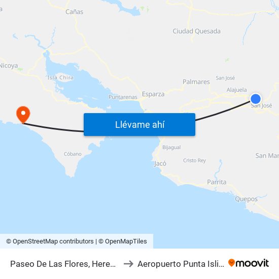 Paseo De Las Flores, Heredia to Aeropuerto Punta Islita map