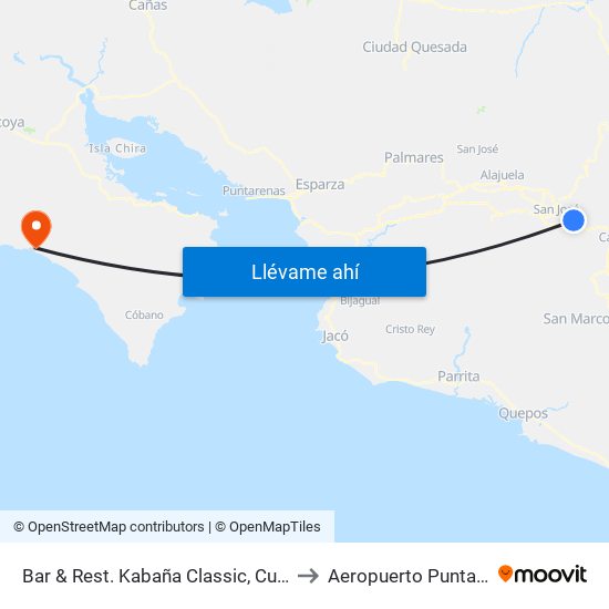 Bar & Rest. Kabaña Classic, Curridabat to Aeropuerto Punta Islita map