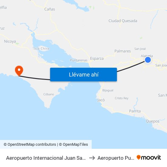 Aeropuerto Internacional Juan Santamaría, Alajuela to Aeropuerto Punta Islita map