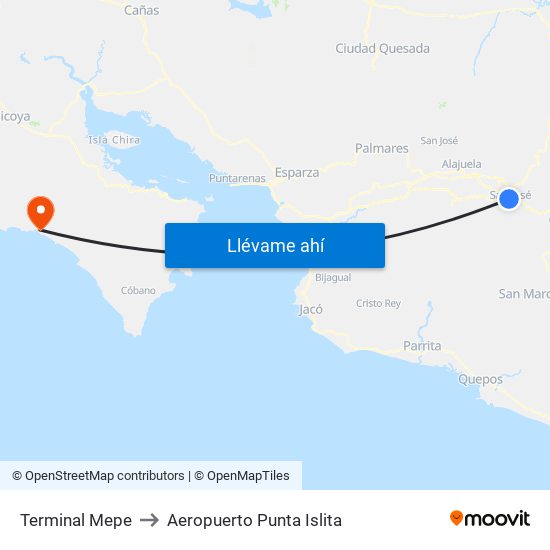 Terminal Mepe to Aeropuerto Punta Islita map