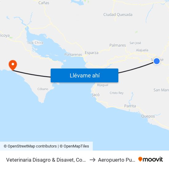 Veterinaria Disagro & Disavet, Coca Cola San José to Aeropuerto Punta Islita map