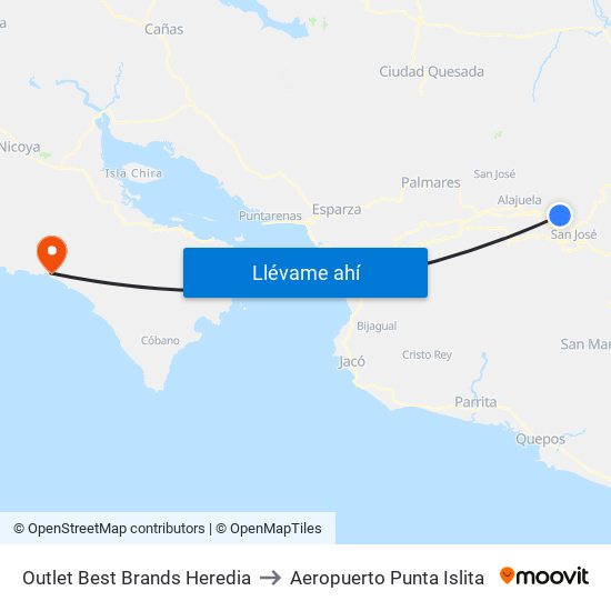 Outlet Best Brands Heredia to Aeropuerto Punta Islita map