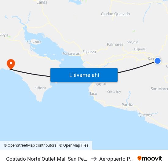 Costado Norte Outlet Mall San Pedro, Montes De Oca to Aeropuerto Punta Islita map