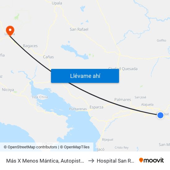 Más X Menos Mántica, Autopista General Cañas San José to Hospital San Rafael Arcángel map