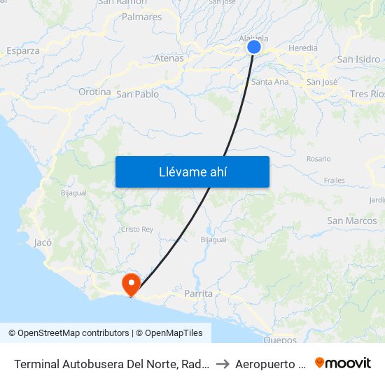 Terminal Autobusera Del Norte, Radial Francisco J. Orlich Alajuela to Aeropuerto De Esterillos map