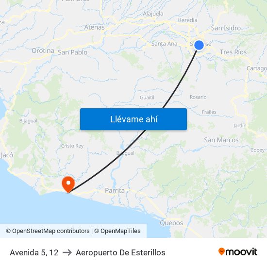 Avenida 5, 12 to Aeropuerto De Esterillos map