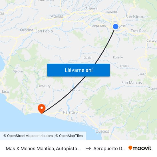 Más X Menos Mántica, Autopista General Cañas San José to Aeropuerto De Esterillos map