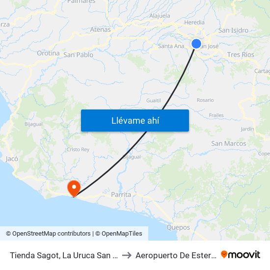 Tienda Sagot, La Uruca San José to Aeropuerto De Esterillos map