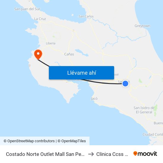 Costado Norte Outlet Mall San Pedro, Montes De Oca to Clínica Ccss Cartagena map