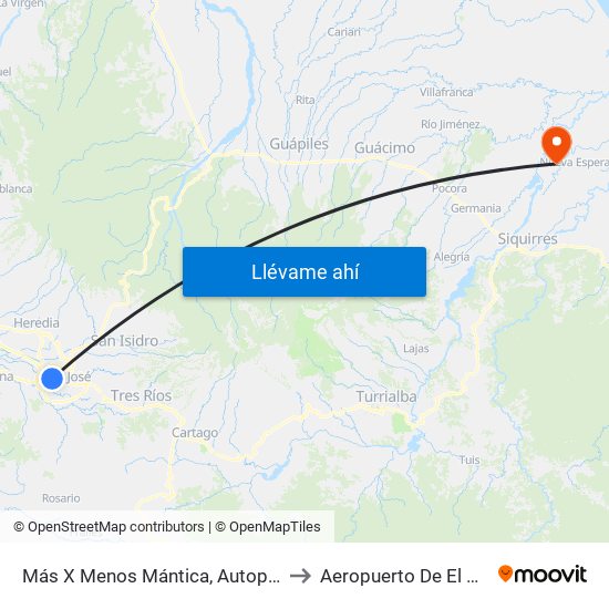 Más X Menos Mántica, Autopista General Cañas San José to Aeropuerto De El Carmen De Siquirres map