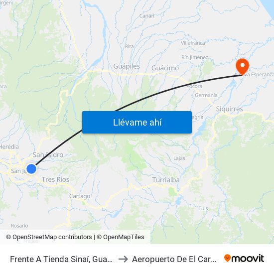 Frente A Tienda Sinaí, Guadalupe Goicoechea to Aeropuerto De El Carmen De Siquirres map