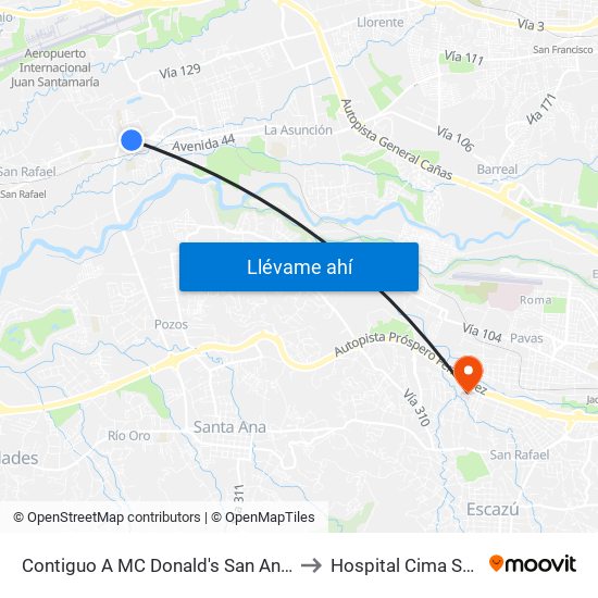 Contiguo A MC Donald's San Antonio, Belén to Hospital Cima San José map