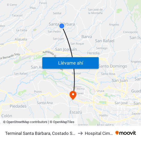Terminal Santa Bárbara, Costado Sur Parque Santa Bárbara to Hospital Cima San José map