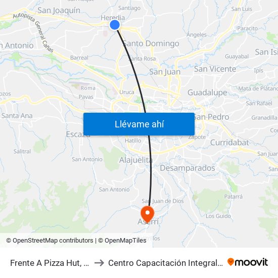 Frente A Pizza Hut, Heredia to Centro Capacitación Integral Dinadeco map
