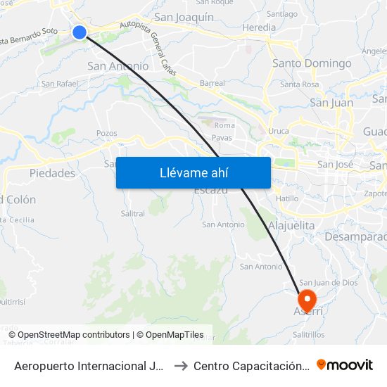Aeropuerto Internacional Juan Santamaría, Alajuela to Centro Capacitación Integral Dinadeco map