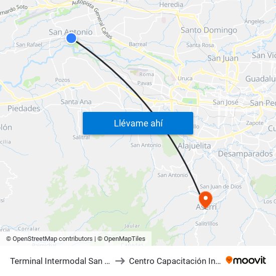 Terminal Intermodal San Antonio De Belén to Centro Capacitación Integral Dinadeco map