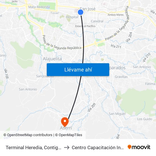 Terminal Heredia, Contiguo A Súper Fácil to Centro Capacitación Integral Dinadeco map