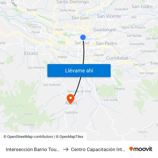 Intersección Barrio Tournon, San José to Centro Capacitación Integral Dinadeco map