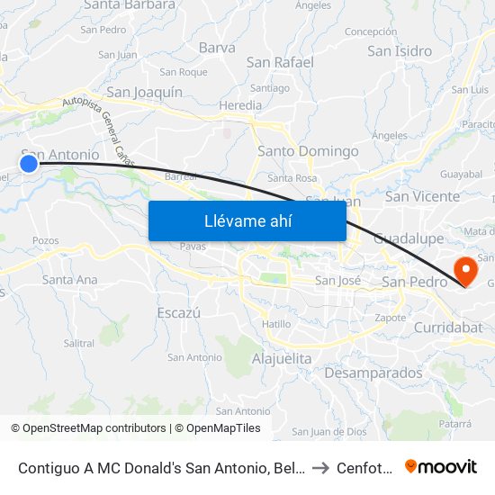 Contiguo A MC Donald's San Antonio, Belén to Cenfotec map