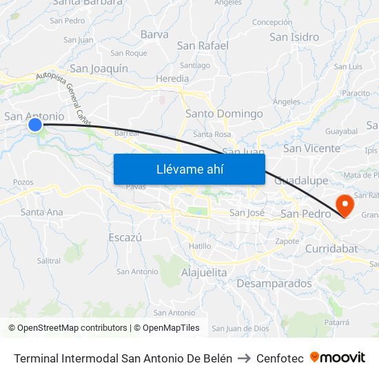 Terminal Intermodal San Antonio De Belén to Cenfotec map