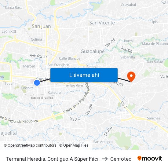 Terminal Heredia, Contiguo A Súper Fácil to Cenfotec map