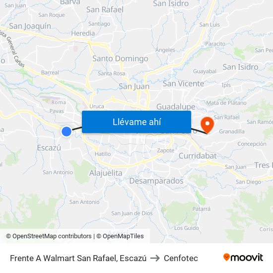 Frente A Walmart San Rafael, Escazú to Cenfotec map