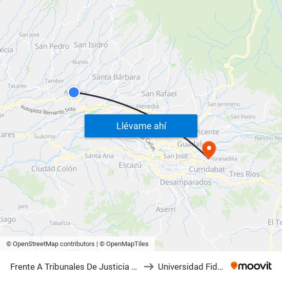Frente A Tribunales De Justicia Alajuela to Universidad Fidélitas map