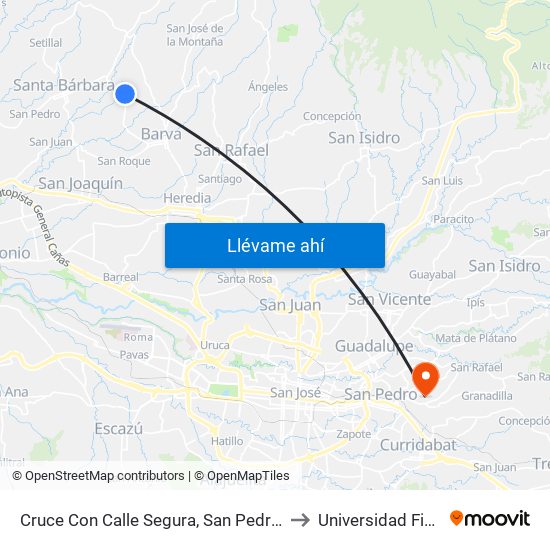 Cruce Con Calle Segura, San Pedro De Barva to Universidad Fidélitas map