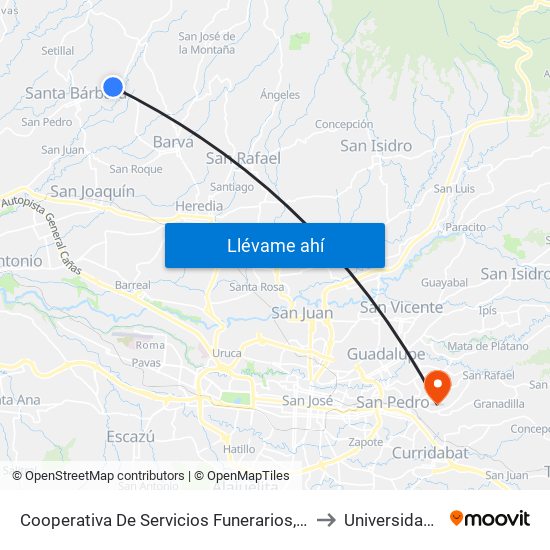 Cooperativa De Servicios Funerarios, Jesús De Santa Bárbara to Universidad Fidélitas map