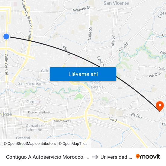Contiguo A Autoservicio Morocco, San Juan De Tibás to Universidad Fidélitas map