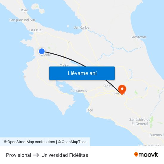 Provisional to Universidad Fidélitas map