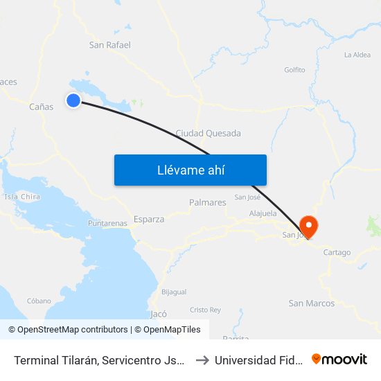 Terminal Tilarán, Servicentro Jsm Tilarán to Universidad Fidélitas map